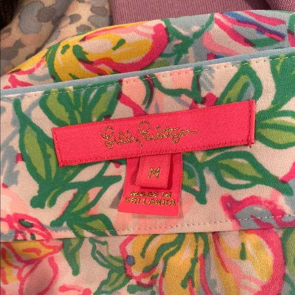 Lilly Pulitzer Pink and Blue Graphic Tie Front Blouse - Picture 7 of 9